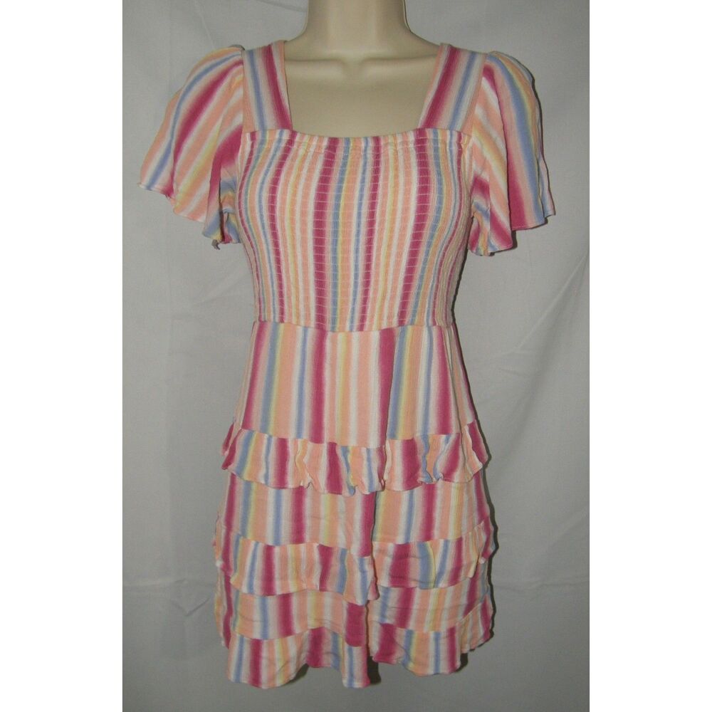 Girls Sz XL (16) Smocked Tiered Colorful Knee Length Dress CHELSEA & VIOLET